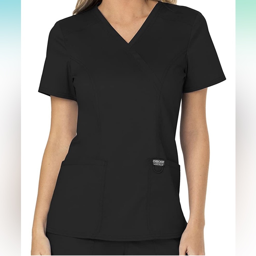 Cherokee Mock Wrap Scrubs for Women Workwear Revolution, Soft Stretch, Easy Care